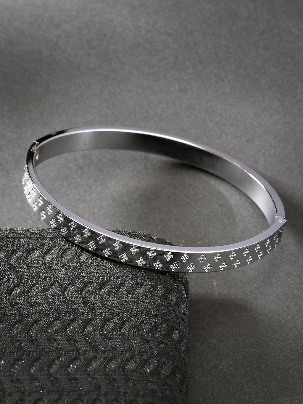 NVR Men's Silver-Plated Stainless Steel Kada Bracelet