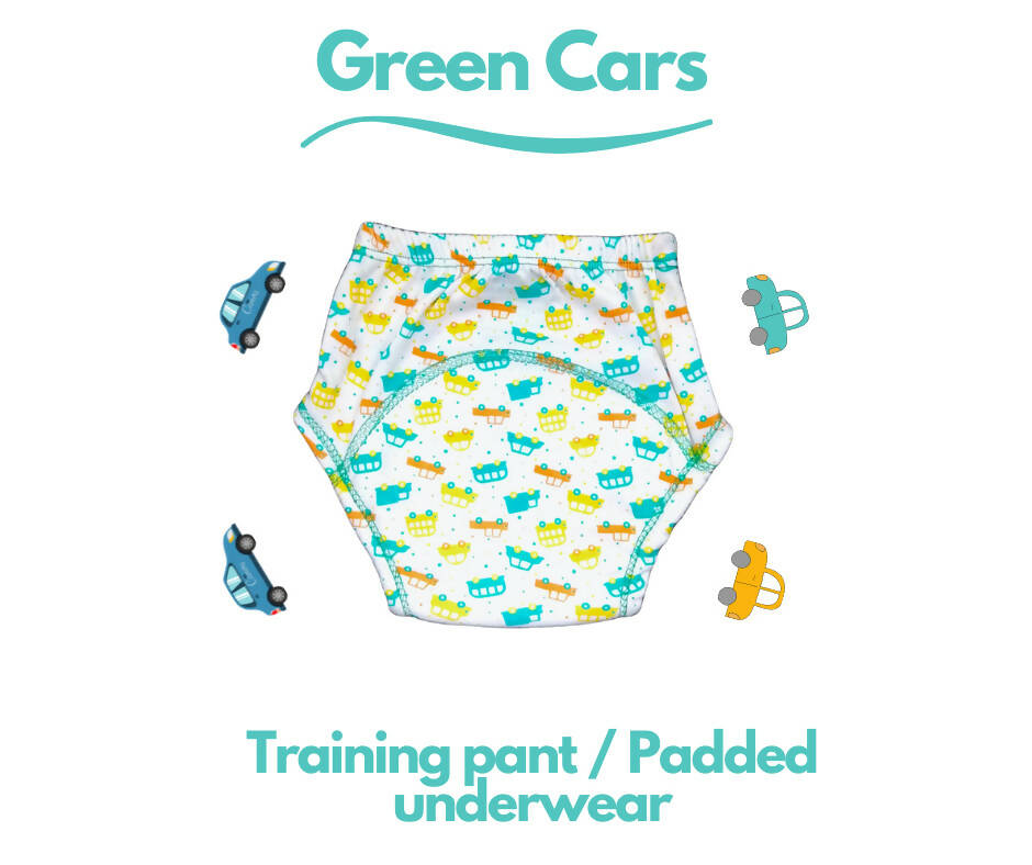 Kindermum Cotton Padded Pull Up Training Pants/Padded Underwear For Kids Peachy Star & Green Car-Set of 2 pcs | Grab2Buy
