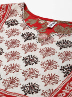 Yufta Women Maroon Floral Printed Regular Thread Work Pure Cotton Kurta with Palazzo & With Dupatta | Grab2Buy