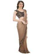 Mominos Fashion All Season Wear Camel Colour Shaded Ruffled Ready To Wear Saree | Grab2Buy