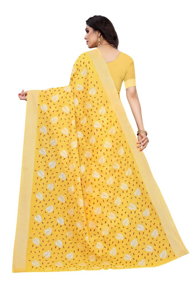 Vamika Yellow Linen Zari Border Saree | Grab2Buy