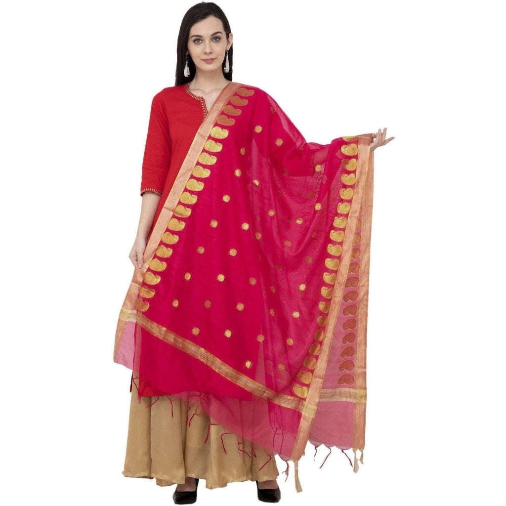 A R Silk VNS Ambi Booti Fancy Dupatta Color Rani Dupatta or Chunni | Grab2Buy