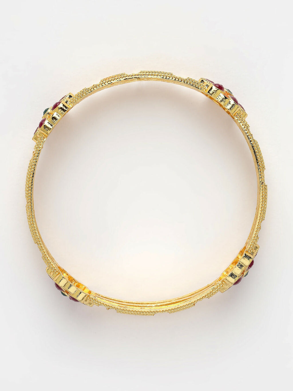 NVR Women's Set of 2 Gold-Polished Artificial Stones Handcrafted Traditional Bangles