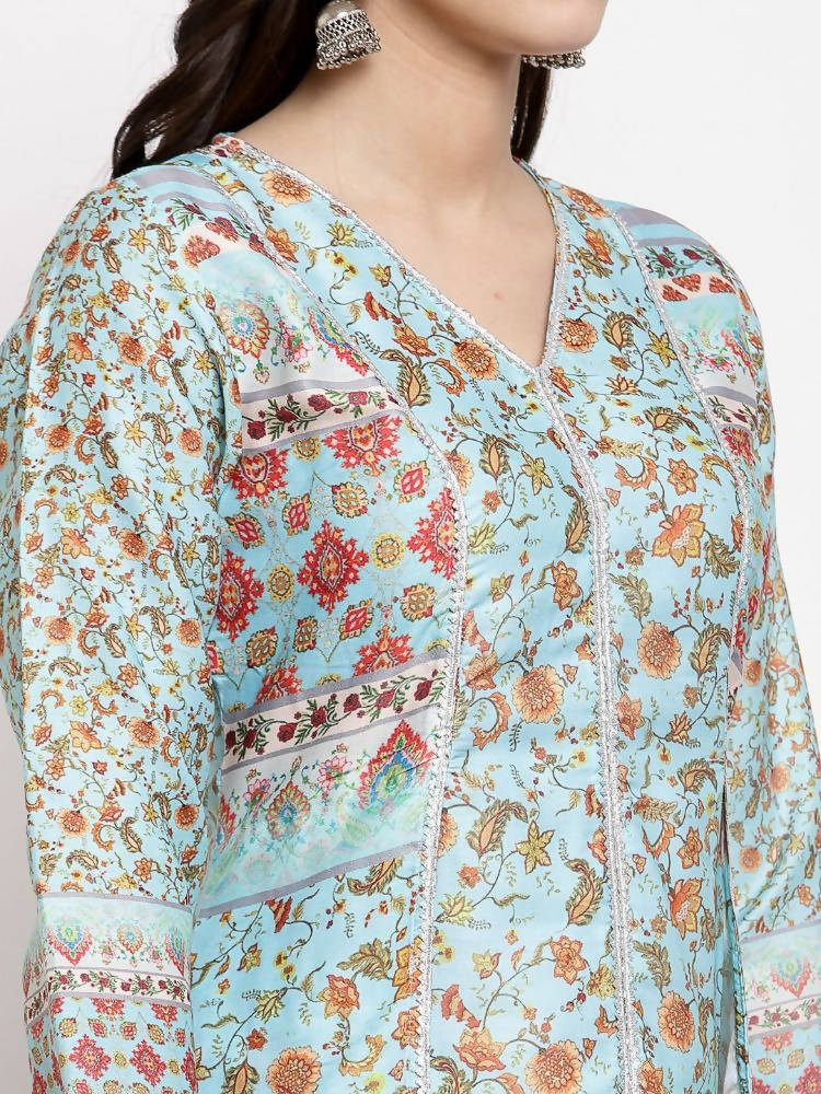 Myshka Women's Multi Cotton Printed Full Sleeve V Neck Casual Kurta | Grab2Buy