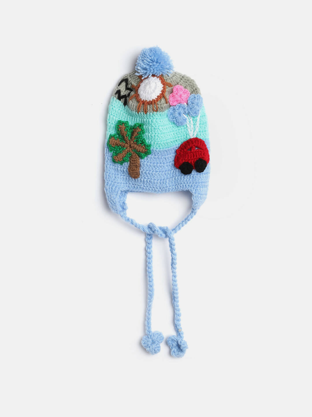Chutput Kids Woollen Hand Knitted Trip Scenery Bobble Detailed Cap - Blue | Grab2Buy