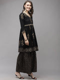 Yufta Women Black Printed Kurta with Sharara & With Dupatta | Grab2Buy