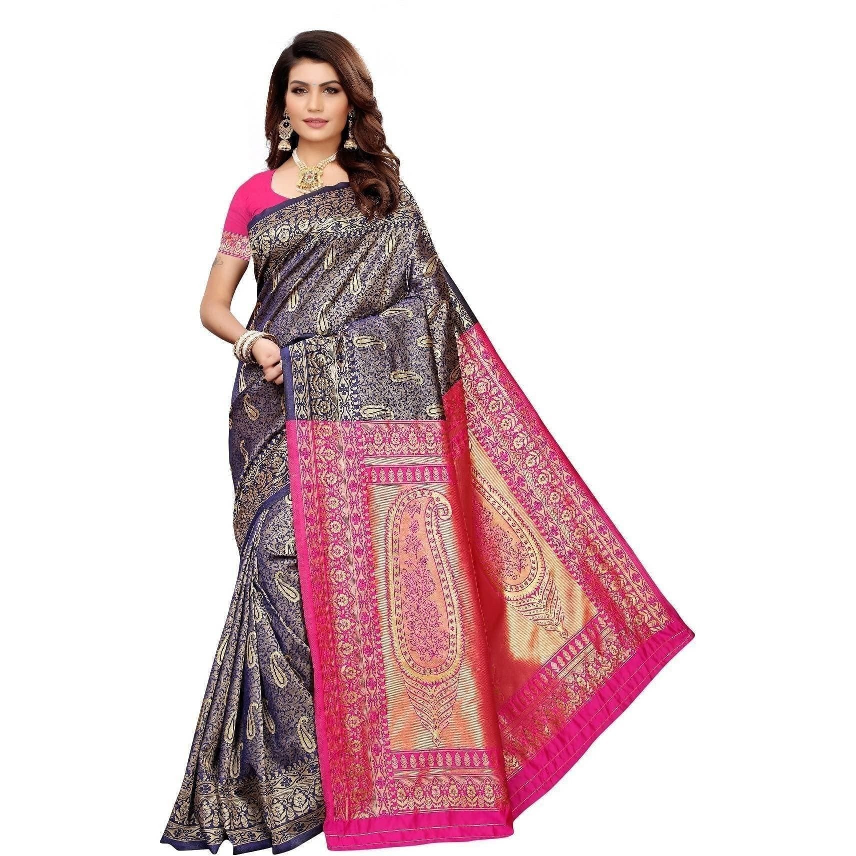 Vamika Banarasi Jaquard Blue Weaving Saree (BANARASI 02) | Grab2Buy