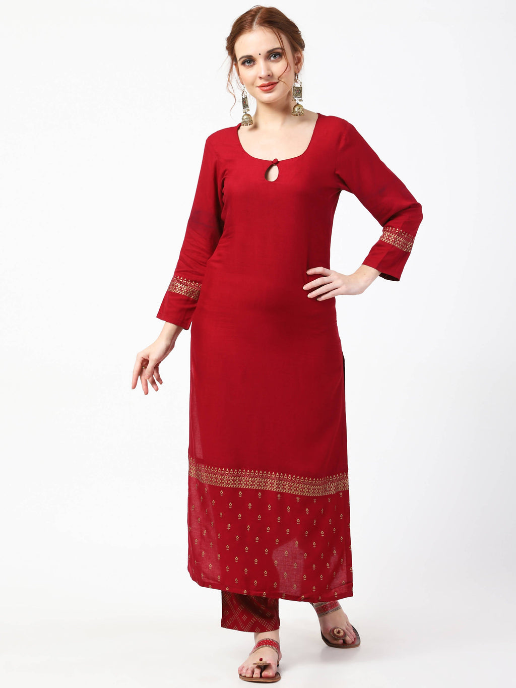 Cheera Maroon Kurta Palazzo & Silk Dupatta Set (CH-86KPD) | Grab2Buy