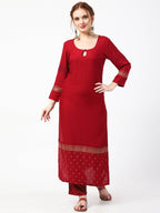 Cheera Maroon Kurta Palazzo & Silk Dupatta Set (CH-86KPD) | Grab2Buy