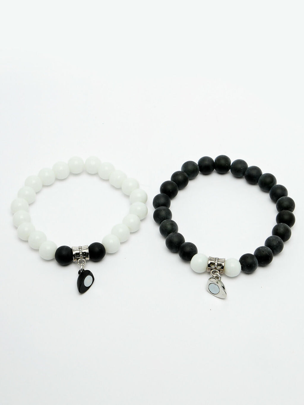 NVR Men & Women Set of 2 Black & White Onyx Handcrafted Elasticated Bracelet | Grab2Buy
