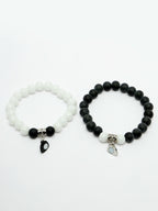 NVR Men & Women Set of 2 Black & White Onyx Handcrafted Elasticated Bracelet | Grab2Buy