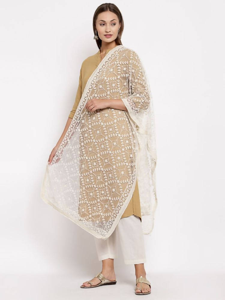 Myshka Women's White Net Solid Casual Dupatta | Grab2Buy