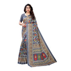 Vamika Printed Jute Silk Grey Saree (Rishika Grey) | Grab2Buy