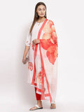 Myshka Women's White Printed Cotton Printed 3/4 Sleeve Round Neck Casual Kurta Pant Dupatta Set | Grab2Buy