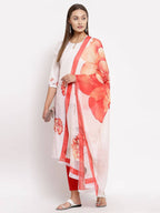 Myshka Women's White Printed Cotton Printed 3/4 Sleeve Round Neck Casual Kurta Pant Dupatta Set | Grab2Buy