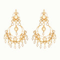 Nuyug 22K Gold Plated Kundan Studded Contemporary Shaped Pearl Drop Chandbalis | Grab2Buy