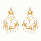 Nuyug 22K Gold Plated Kundan Studded Contemporary Shaped Pearl Drop Chandbalis | Grab2Buy