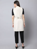 Even Apparels White Polywool Open Front Corduroy Women's Long Coat | Grab2Buy