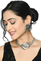 Mominos Fashion Johar Kamal Silver-Plated Brass Finish Mirror Work Choker For Women | Grab2Buy