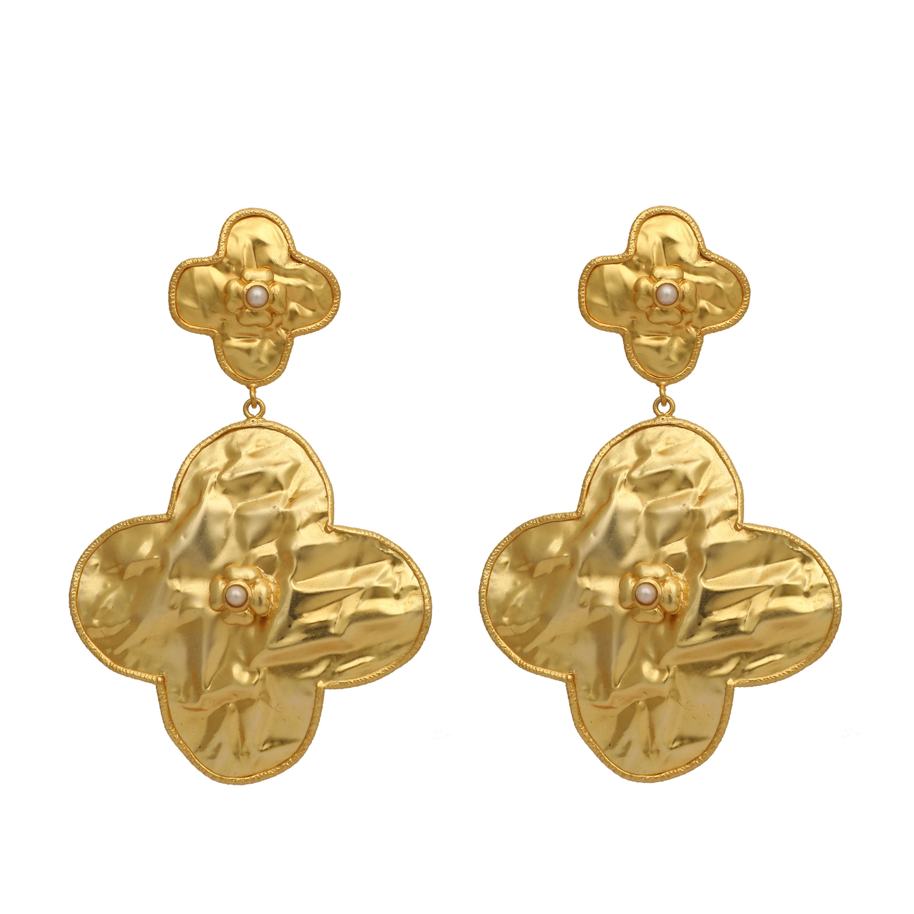 Nuyug 18k Gold-Plated Contemporary Molten Metallic Finish Floral Drop Dangler Earrings | Grab2Buy