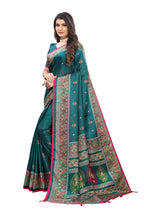 Vamika Rama Green Jute Silk Mirror Work Saree | Grab2Buy