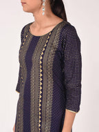 Cheera Hand Block Print Navy Color Straight Kurta | Grab2Buy