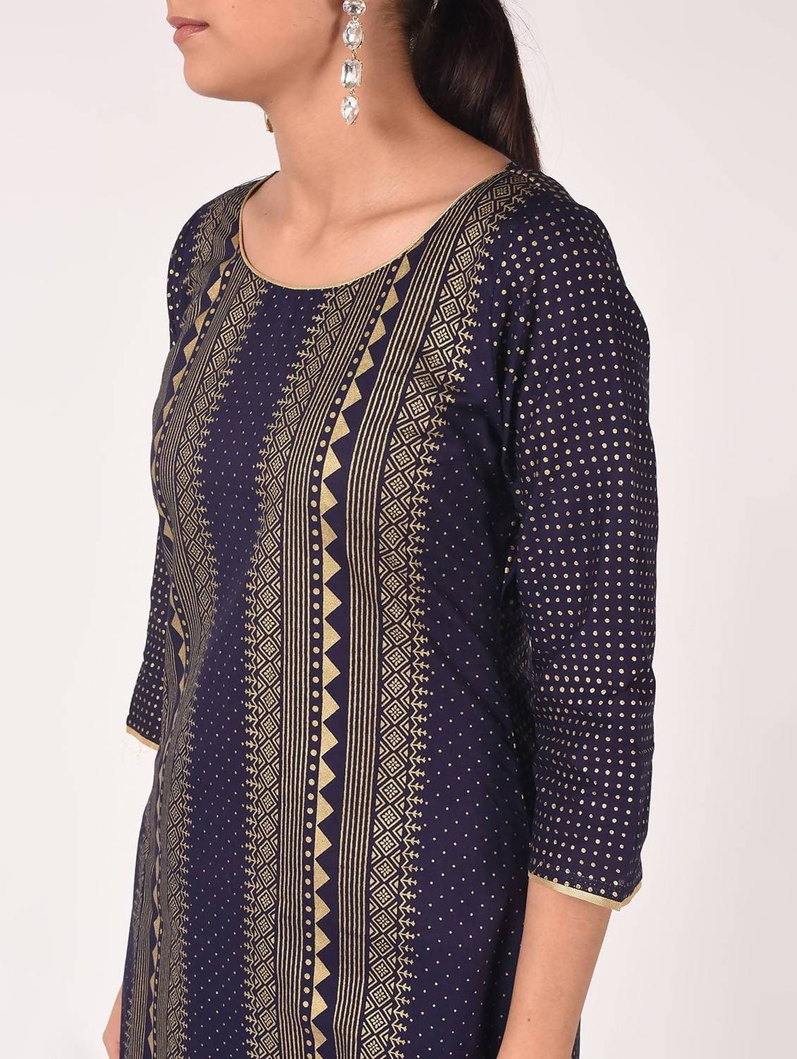 Cheera Hand Block Print Navy Color Straight Kurta | Grab2Buy