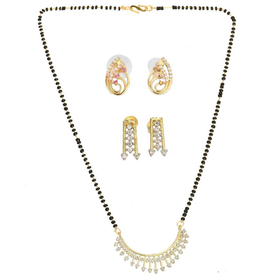 AanyaCentric Gold-Polished Mangalsutra with Pendant, 2 Pair Earrings | Grab2Buy