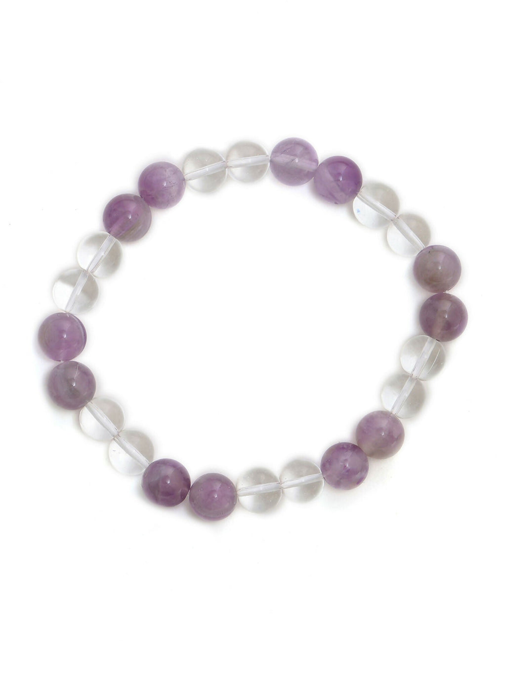 Clear Quartz and Amethyst White and Grey Beads Elastic Bracelet - Ruby Raang | Grab2Buy