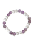 Clear Quartz and Amethyst White and Grey Beads Elastic Bracelet - Ruby Raang | Grab2Buy