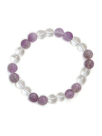 Clear Quartz and Amethyst White and Grey Beads Elastic Bracelet - Ruby Raang | Grab2Buy