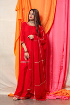 Cheera Red Kurta Palazzo Dupatta set | Grab2Buy