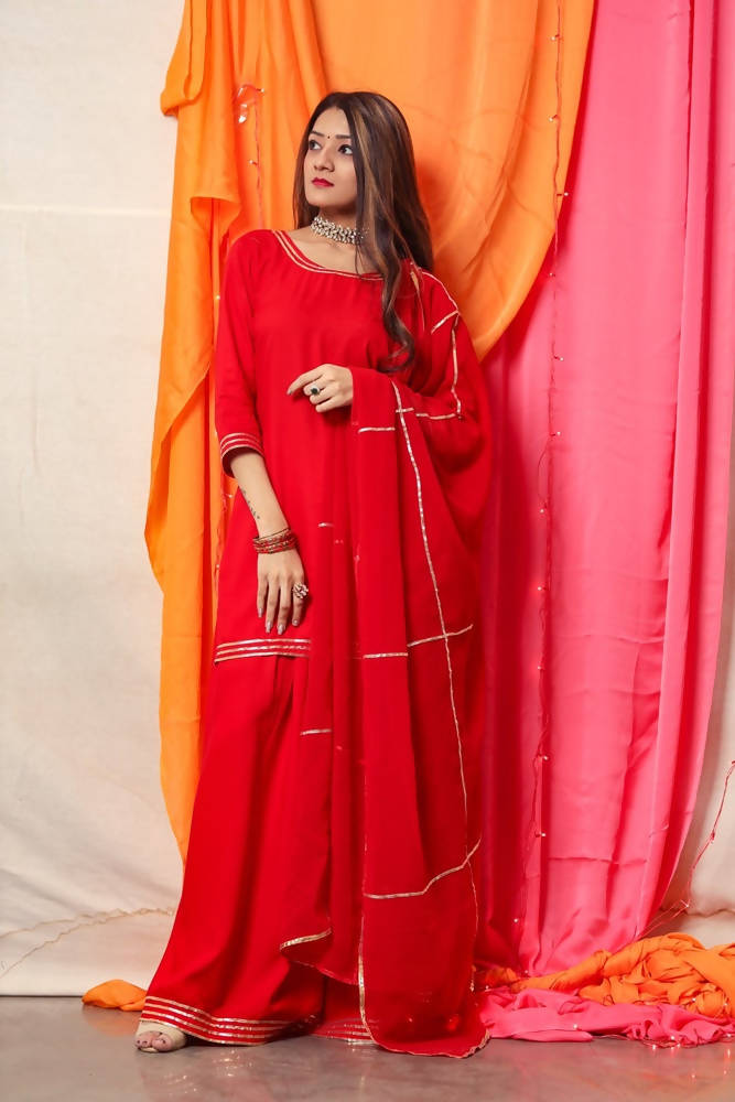 Cheera Red Kurta Palazzo Dupatta set | Grab2Buy
