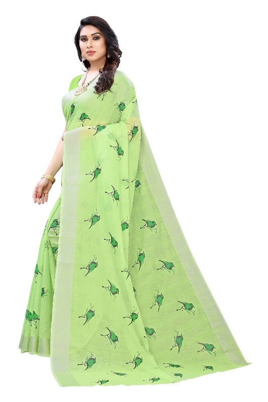 Vamika Parrot Green Chanderi Designer Saree (SERIN PARROT GREEN) | Grab2Buy