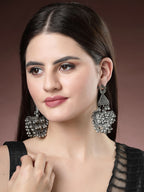 NVR Women's Silver-Plated Oxidised Contemporary Drop Earrings | Grab2Buy