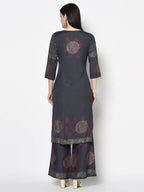 Aniyah Rayon Dark Grey Color Block Print Straight Kurta (AN-203K) | Grab2Buy