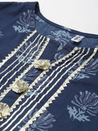 Yufta Women Navy Blue Gotta Patti Pure Cotton Kurta with Palazzo and Dupatta | Grab2Buy
