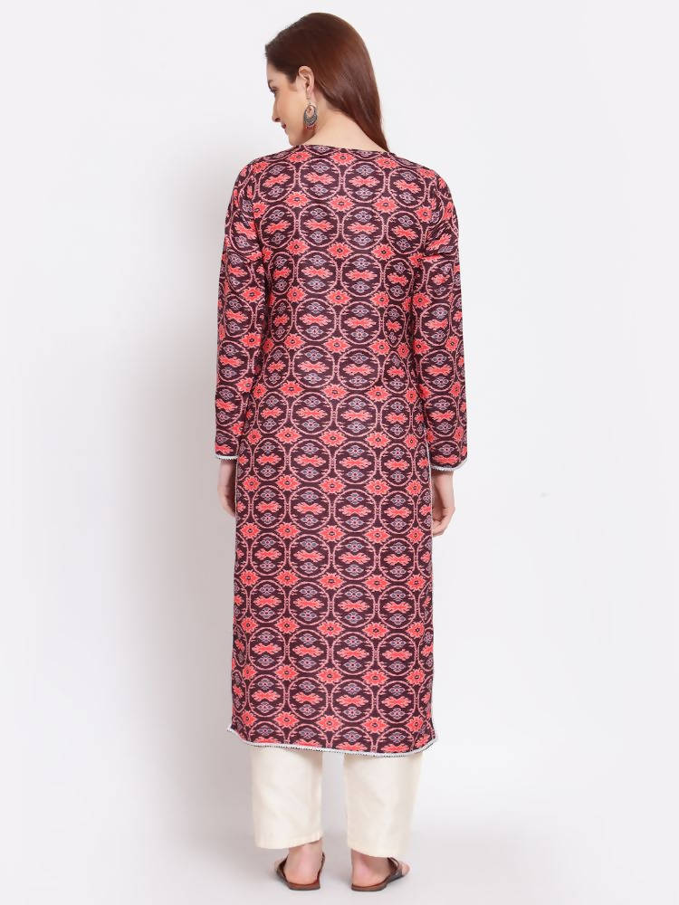 Myshka Women's Multi Printed Pashmeena Full Sleeve Round Neck Casual Winter Kurta | Grab2Buy