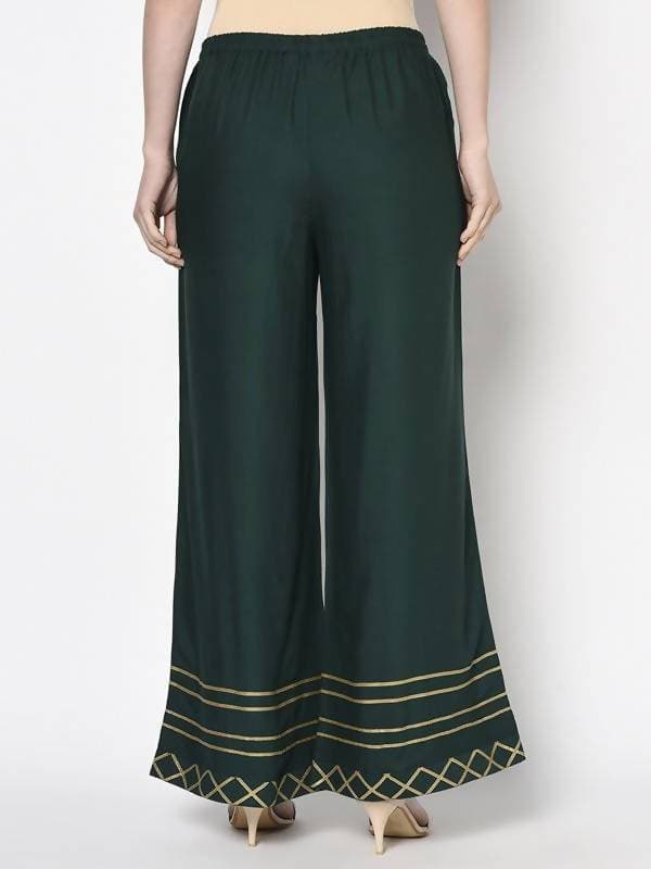 Aniyah Rayon Bottle Green Color Flared Slip-On Palazzo (AN-206K) | Grab2Buy