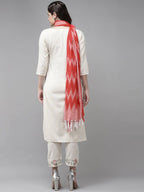 Yufta Women White Ethnic Motifs Printed Thread Work Kurta with Trouser & With Dupatta | Grab2Buy