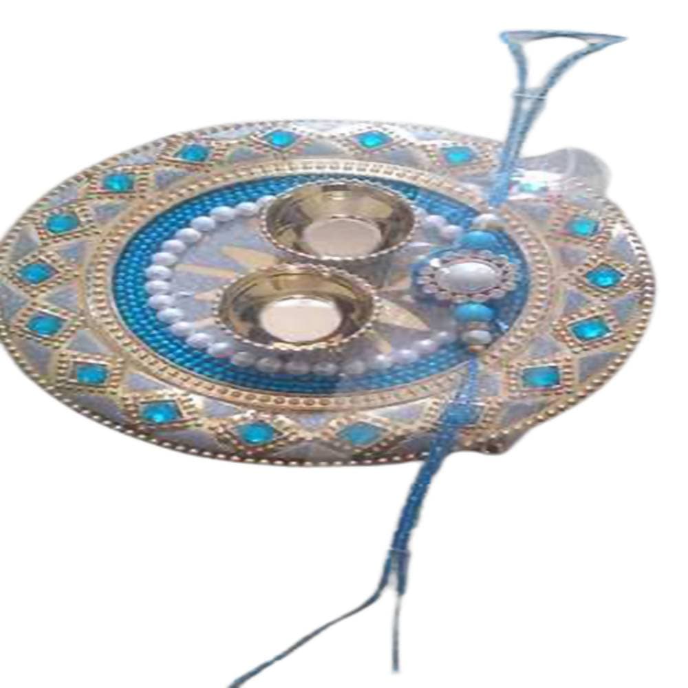 Kundan HandiKrafts Kundan Blue Colour Rakhi Platters | Grab2Buy