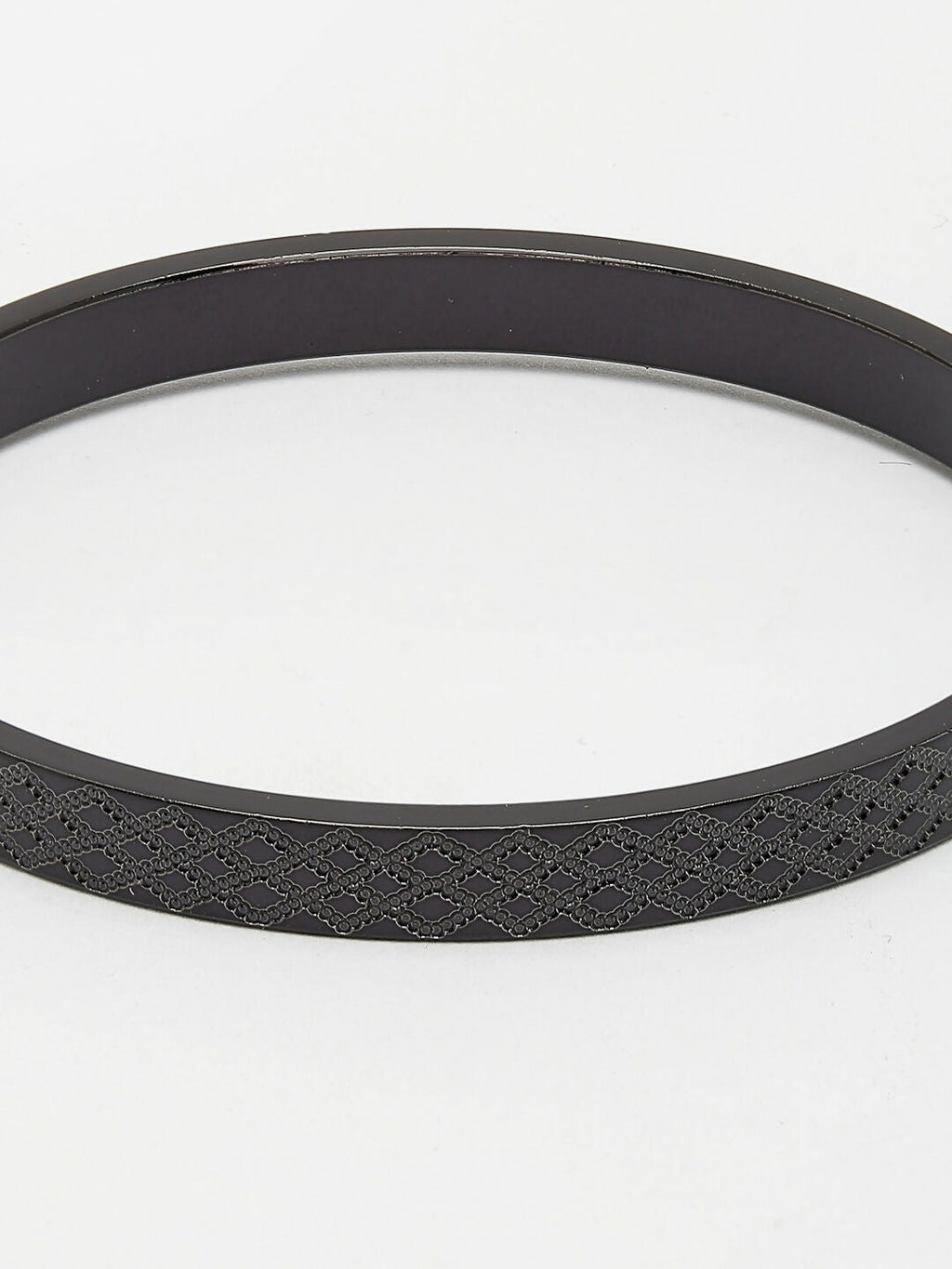 NVR Men's Black Rhodium-Plated Stainless Steel Kada Bracelet | Grab2Buy
