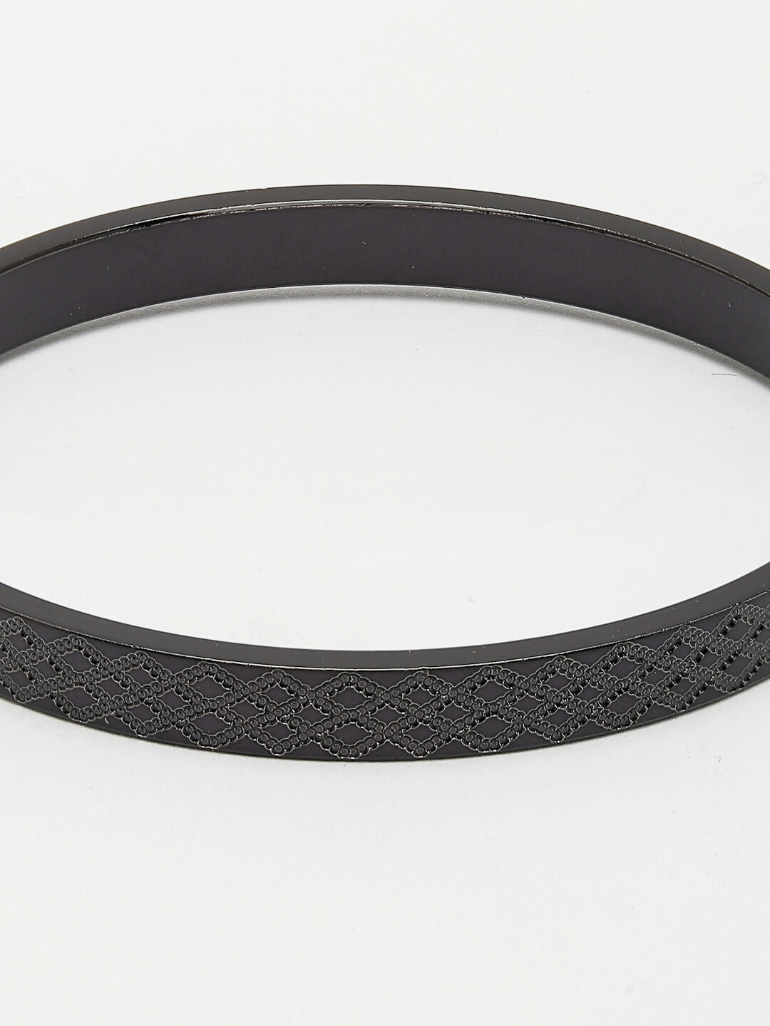 NVR Men's Black Rhodium-Plated Stainless Steel Kada Bracelet | Grab2Buy