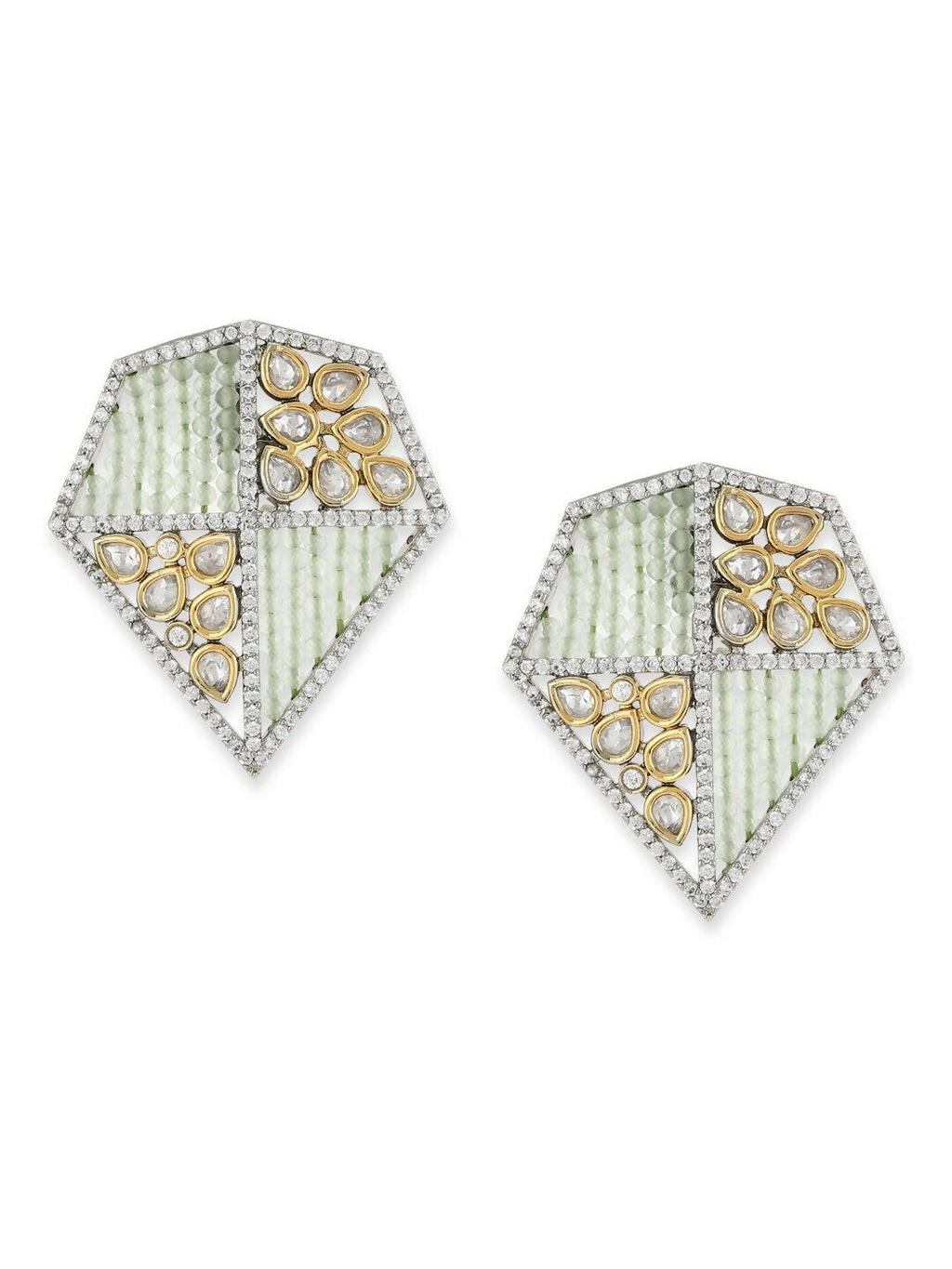 Kundan and Beaded Onyx Earrings in Green- Ruby Raang | Grab2Buy