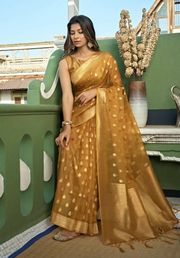 Delightful Designer Light Yellow Color Organza Silk Saree With Weaving Work - Yomika Fashions | Grab2Buy