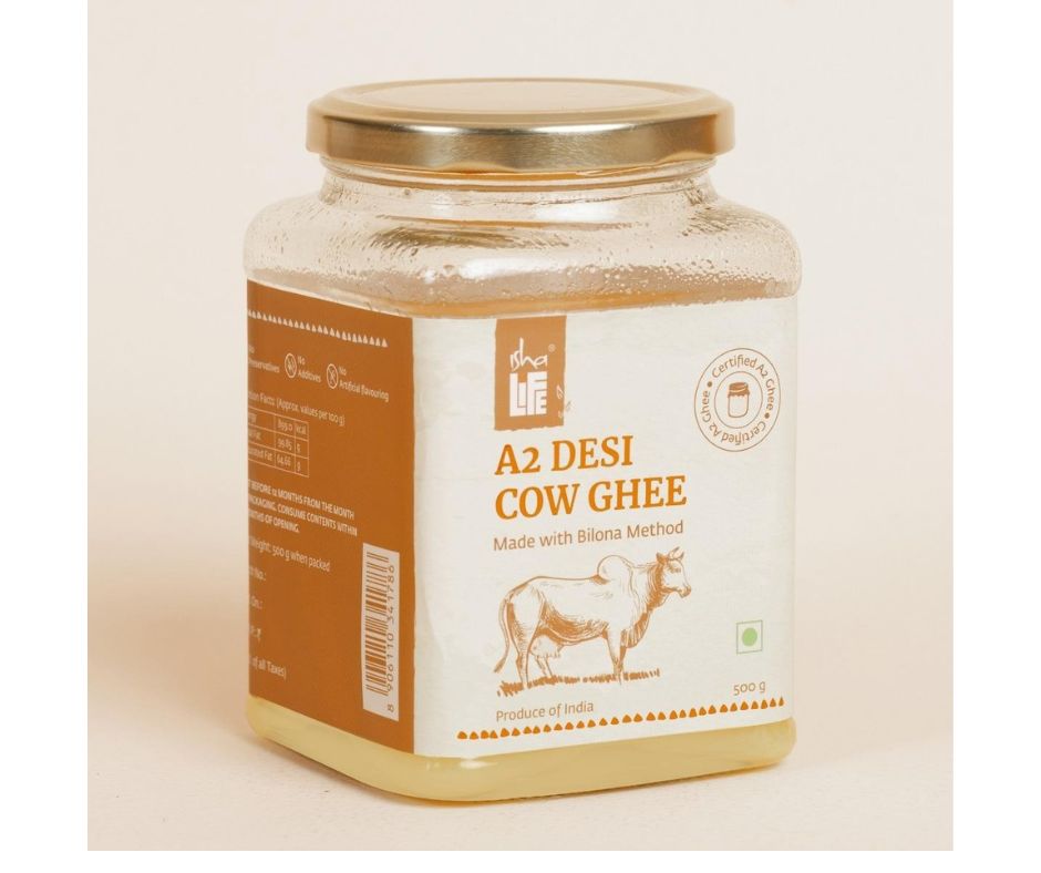 Isha Life Pure A2 Desi Cow Ghee | Made Traditionally from Curd | Made from Grass-fed Free Grazing Desi Cows' Milk | Swadesiicart