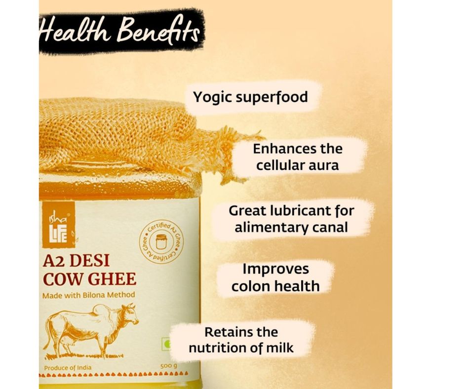 Isha Life Pure A2 Desi Cow Ghee | Made Traditionally from Curd | Made from Grass-fed Free Grazing Desi Cows' Milk | Swadesiicart