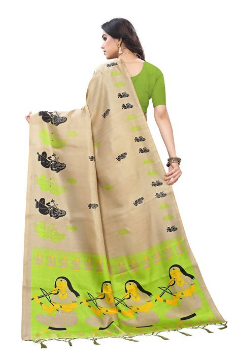 Vamika Brown Kalamkari Print With Jhalar Khadi Silk Saree (SHABRI GREEN) | Grab2Buy