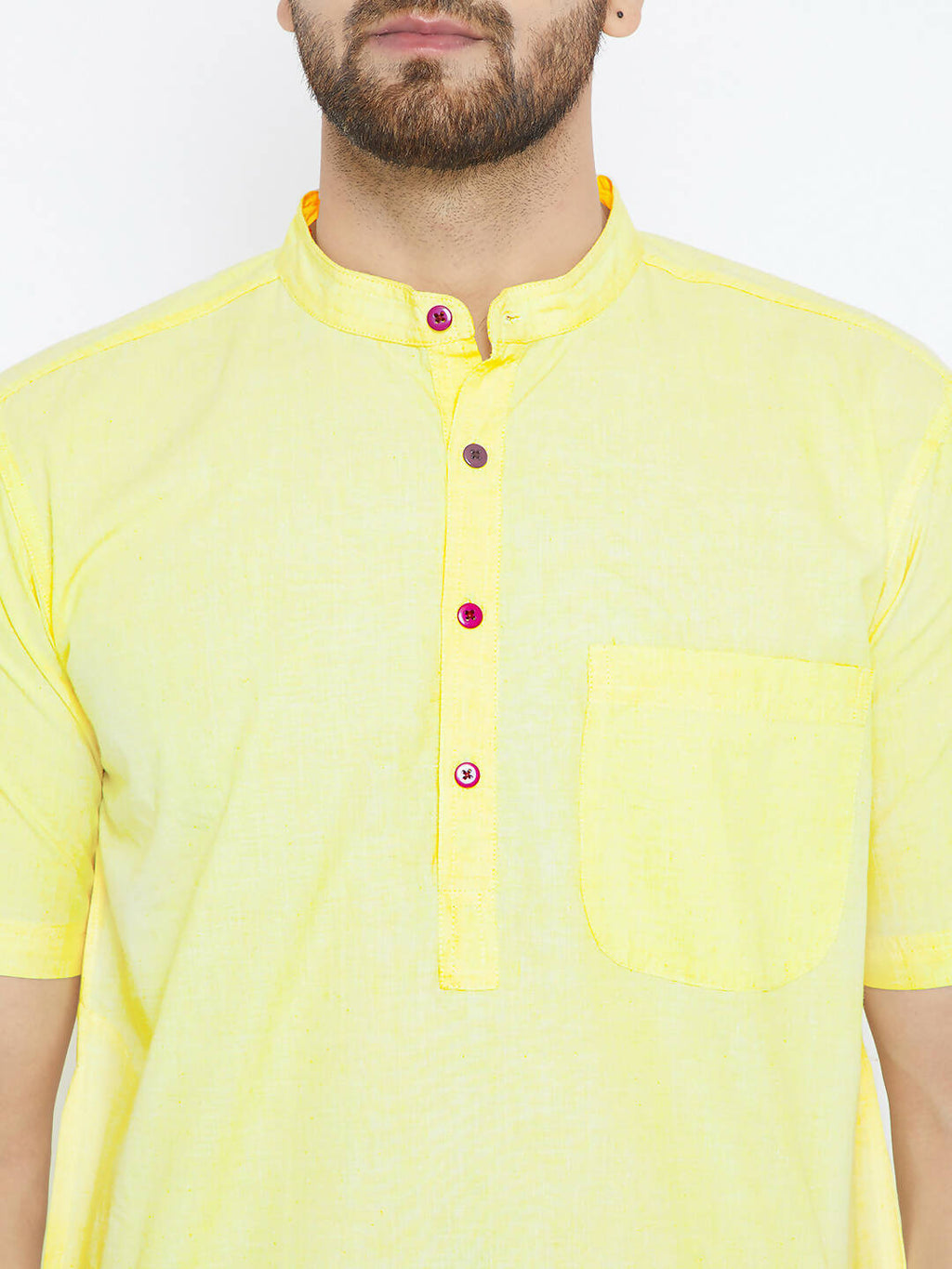 Even Apparels Yellow Color Pure Cotton Men's Kurta With Band Collar | Grab2Buy