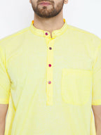 Even Apparels Yellow Color Pure Cotton Men's Kurta With Band Collar | Grab2Buy